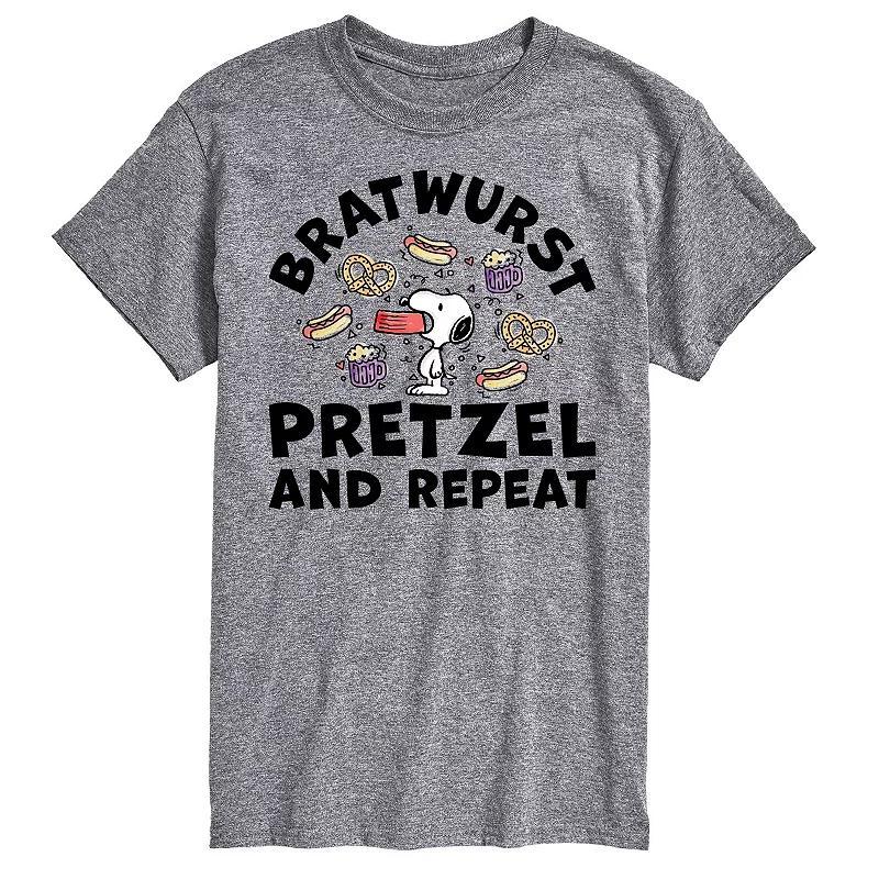 Men's Peanuts Bratwurst Pretzel Repeat Graphic Tee, Size: XL, Gray Product Image