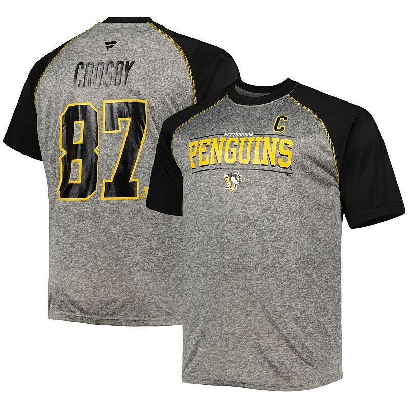 Men's Fanatics Branded Sidney Crosby Heather Gray/Black Pittsburgh Penguins Big & Tall Contrast Raglan Name & Number T-Shirt, Size: 4XB, Grey Product Image