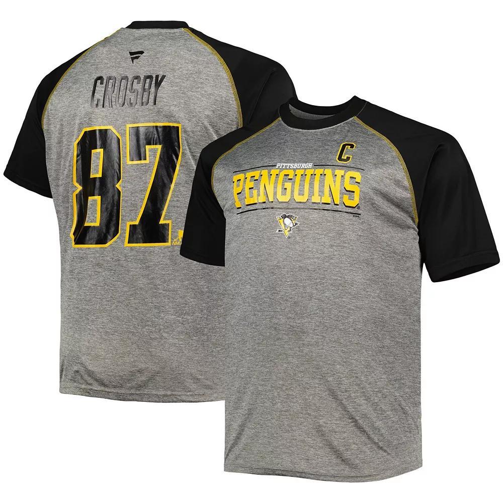 Men's Fanatics Branded Sidney Crosby Heather Gray/Black Pittsburgh Penguins Big & Tall Contrast Raglan Name & Number T-Shirt, Size: 4XB, Grey Product Image