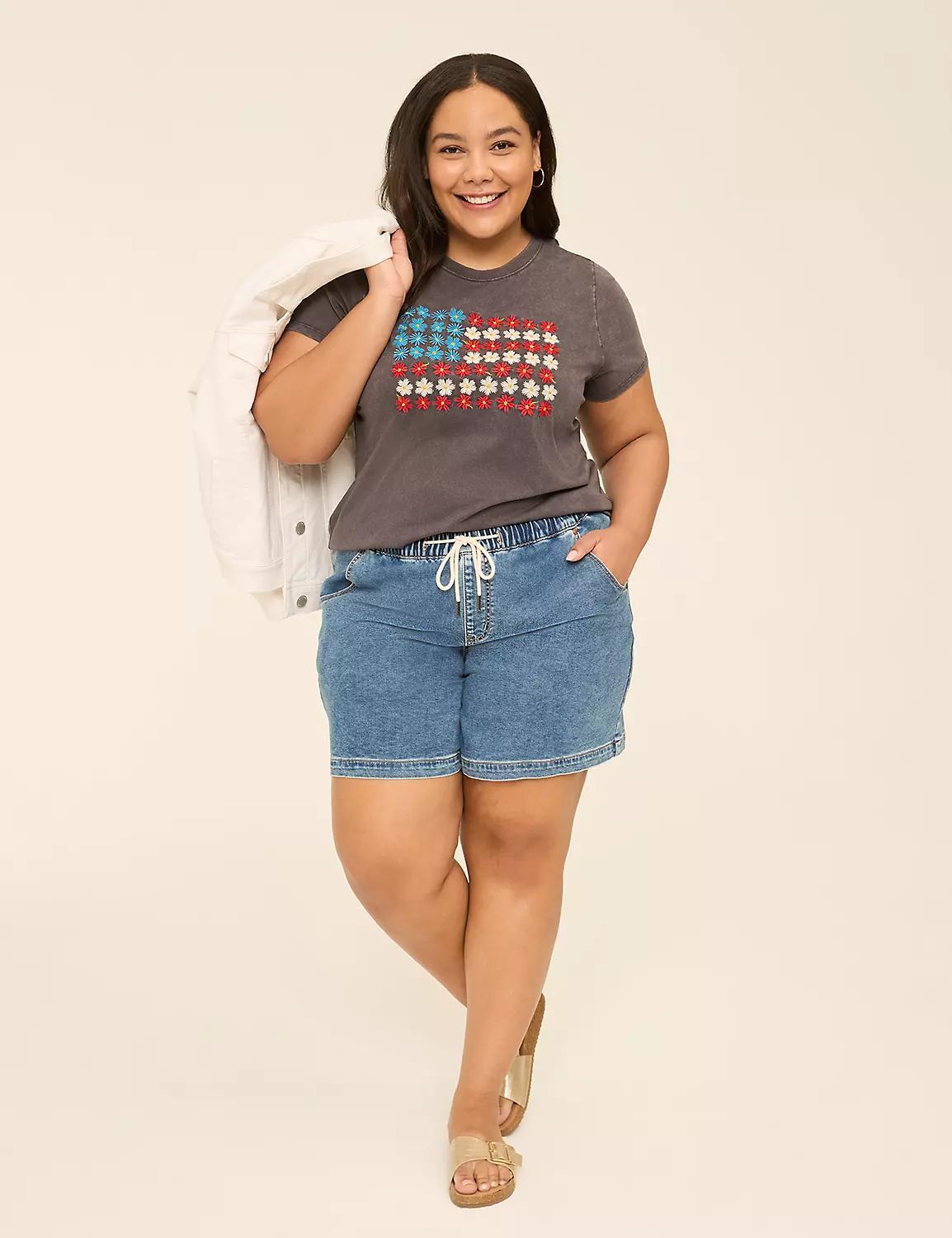 Embroidered American Flag Flower Graphic Tee Product Image