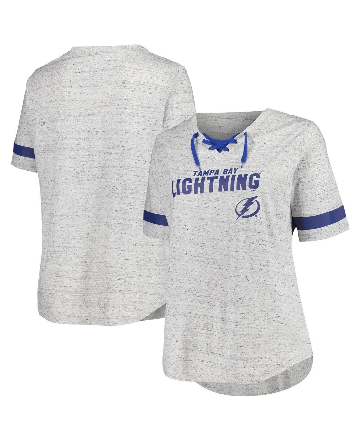 Womens Fanatics Branded Heather Gray Tampa Bay Lightning Plus Size Lace-Up T-Shirt Product Image