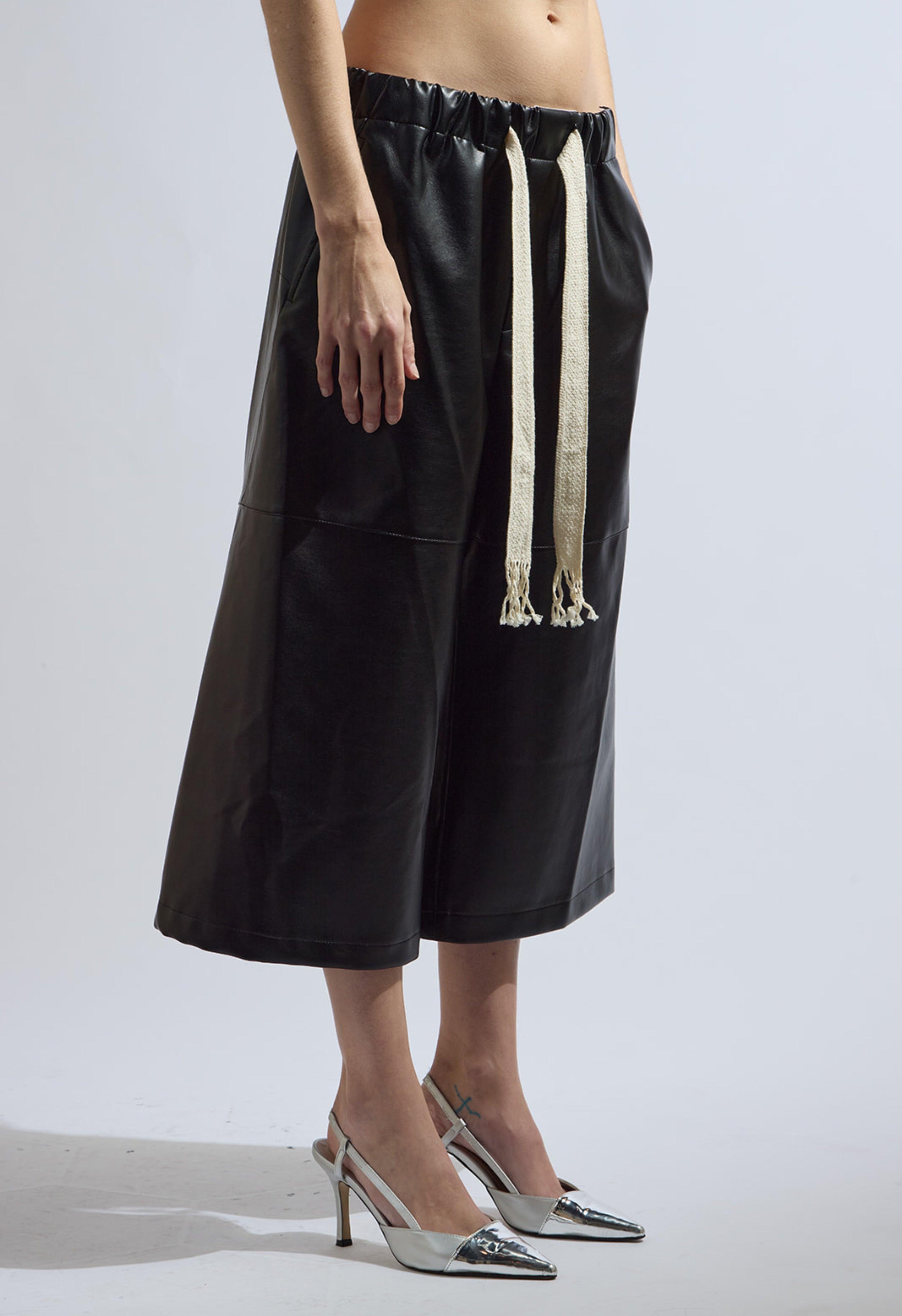 Azilia Vegan Leather Wide Leg Cropped Pants Product Image