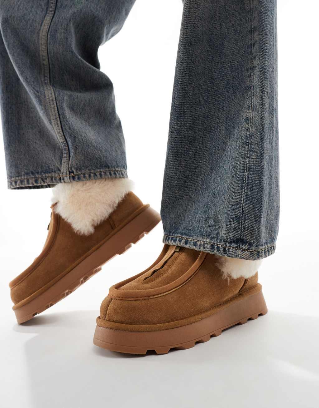 South Beach Real Sheepskin Zip Up Ankle Boots in Chestnut Product Image