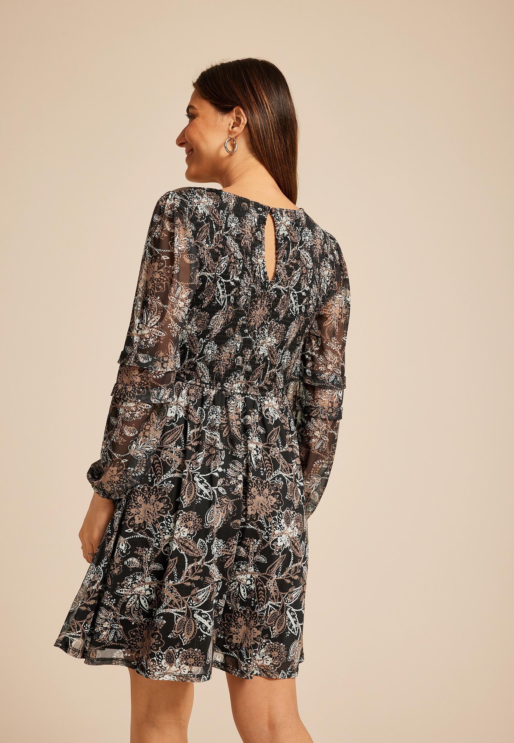 Printed Mesh Smocked Mini Dress Product Image