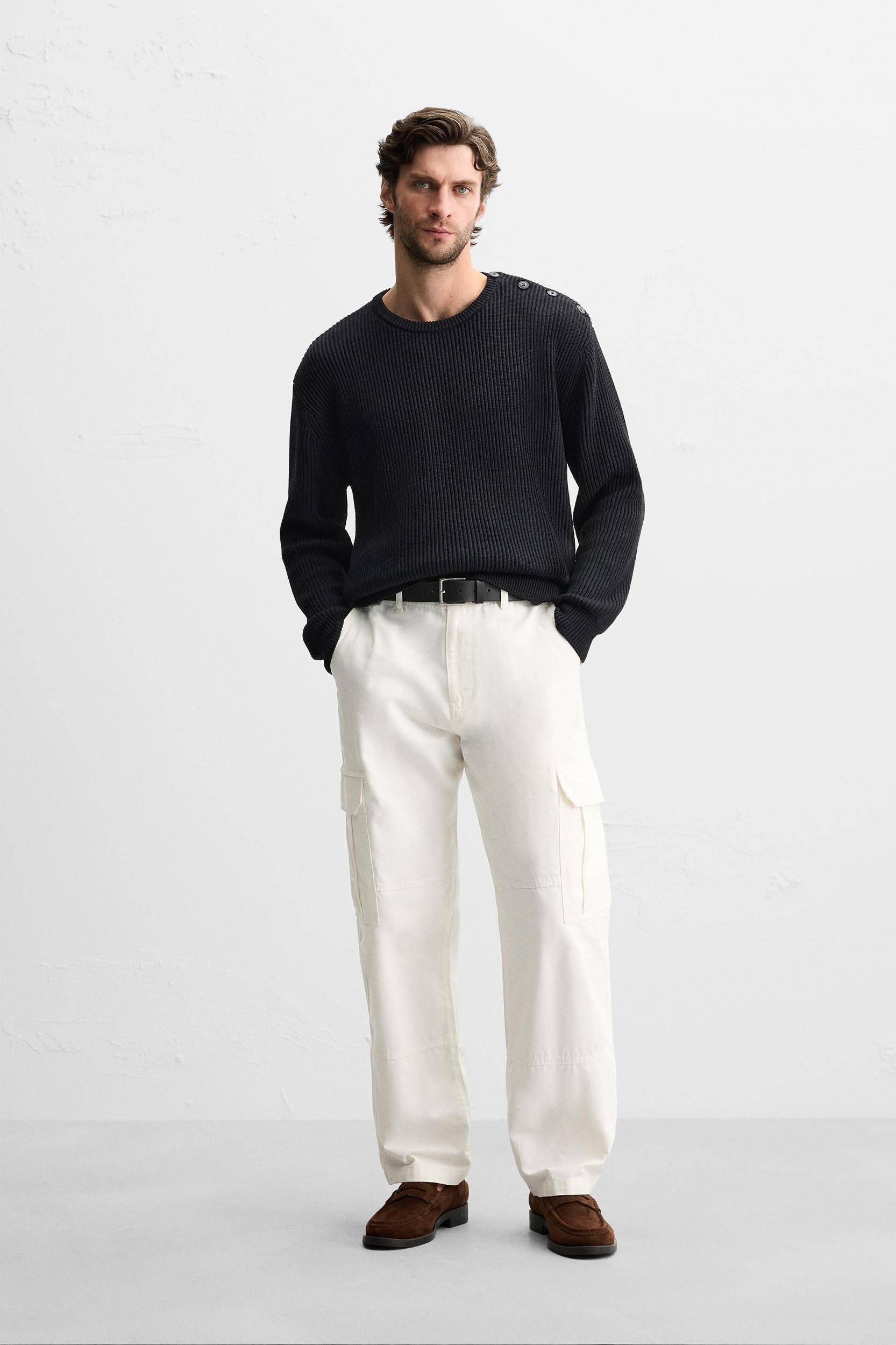 BUTTONED TEXTURED SWEATER Product Image