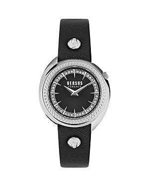 Versus By Versace Womens Tortona Crystal Two Hand Black Leather Strap Watch Product Image