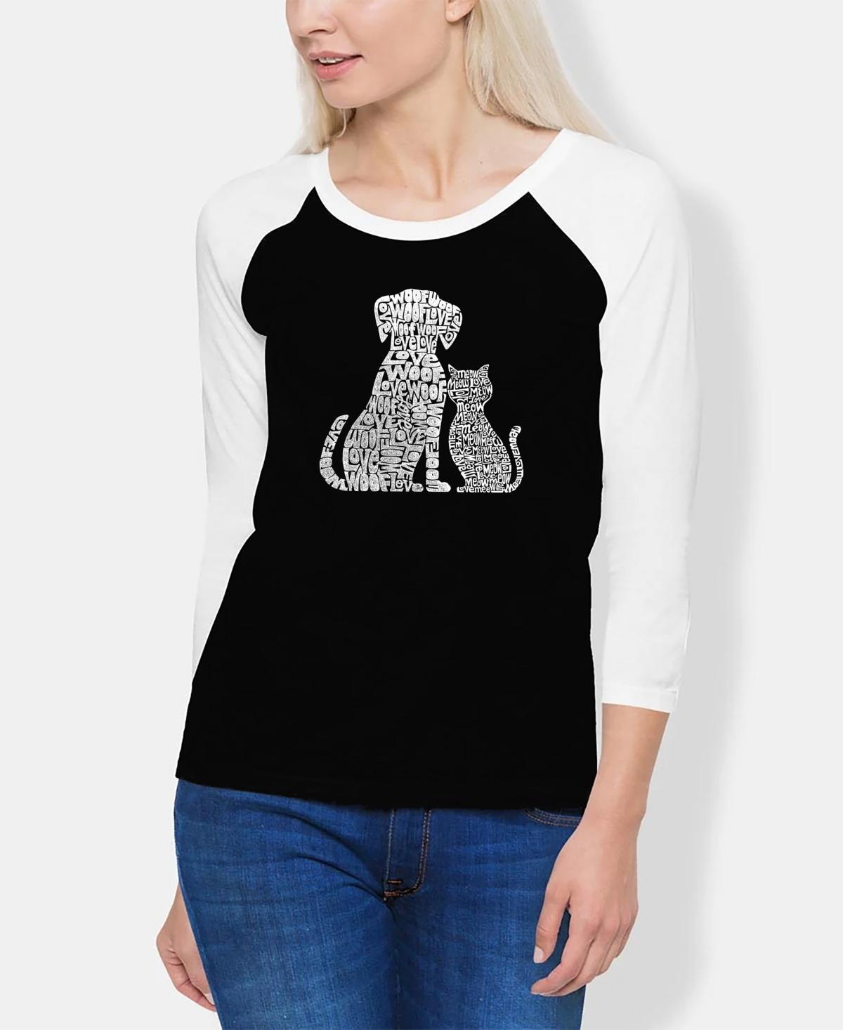 Womens Raglan Word Art Dogs and Cats T-shirt - Black Product Image