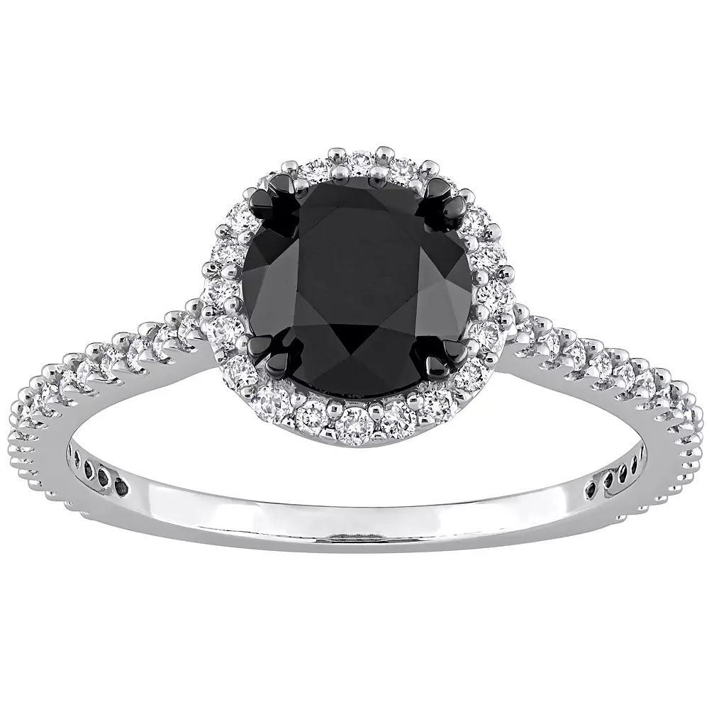 Stella Grace 14k White Gold 1 1/4 Carat T.W. Black & White Diamond Halo Engagement Ring, Women's, Size: 7 Product Image