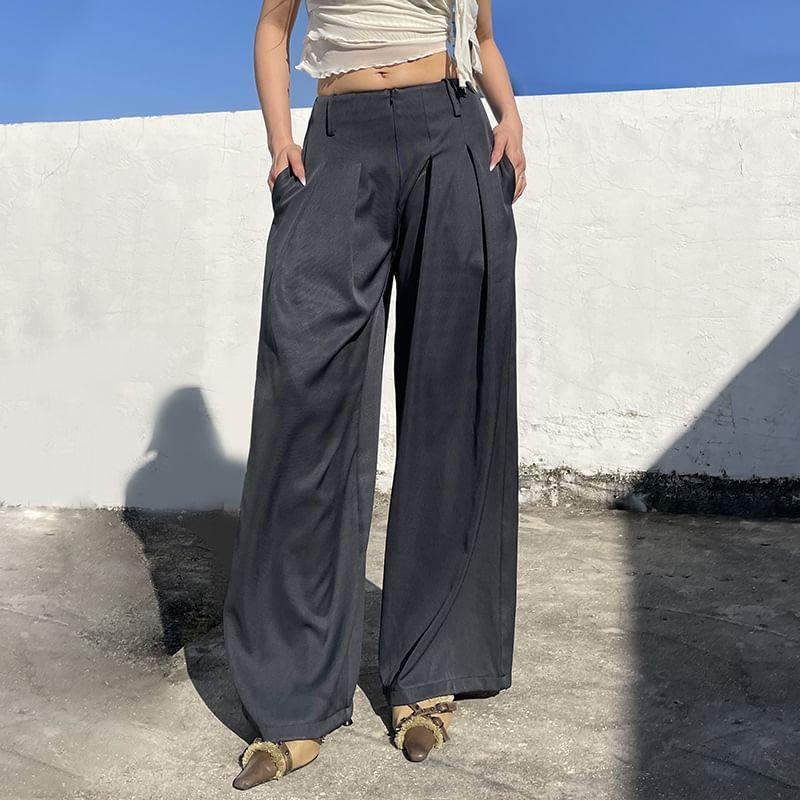 Low Waist Plain Loose-Fit Wide-Leg Dress Pants Product Image