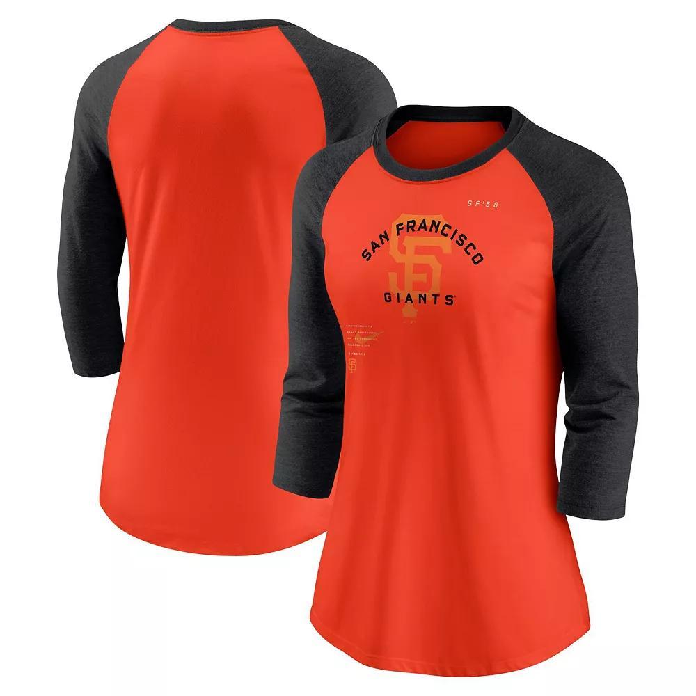 Women's Nike Orange/Black San Francisco Giants Next Up Tri-Blend Raglan 3/4-Sleeve T-Shirt, Size: XS Product Image
