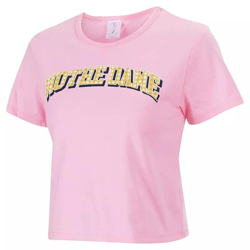 Womens ZooZatz Notre Dame Fighting Irish Gingham Logo Cropped T-Shirt Product Image