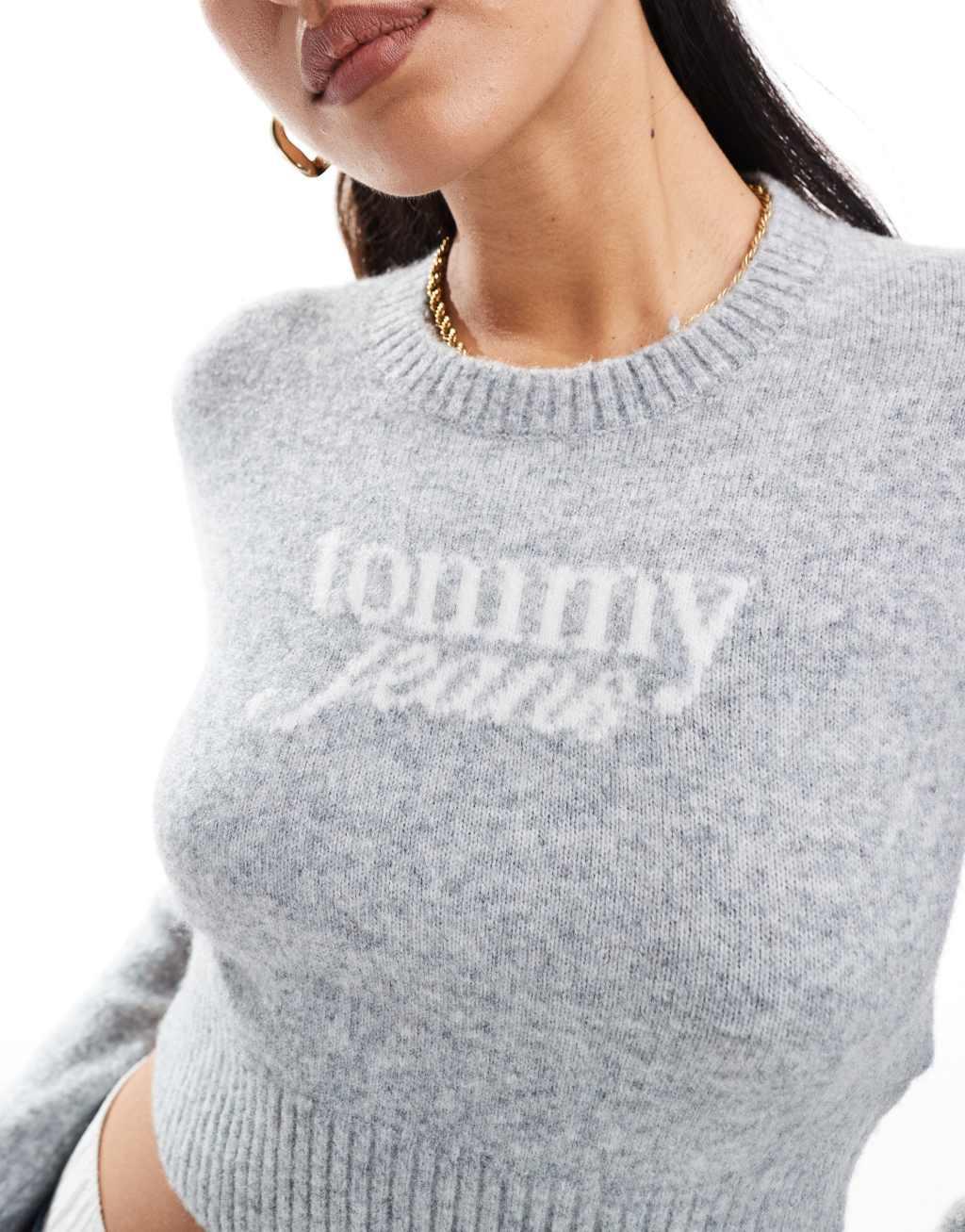 Tommy Jeans retro script sweater in gray heather Product Image