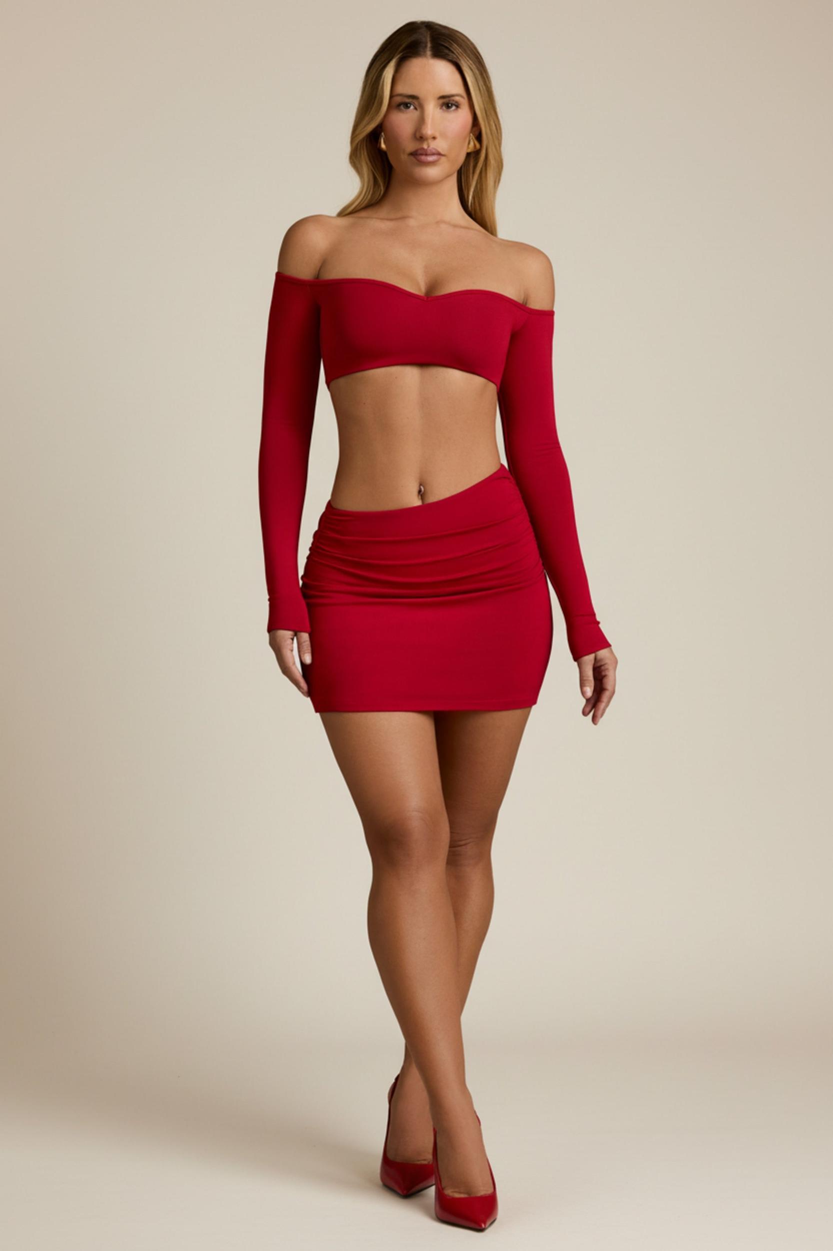 Modal Contrast-Trim Crop Top in Red Product Image