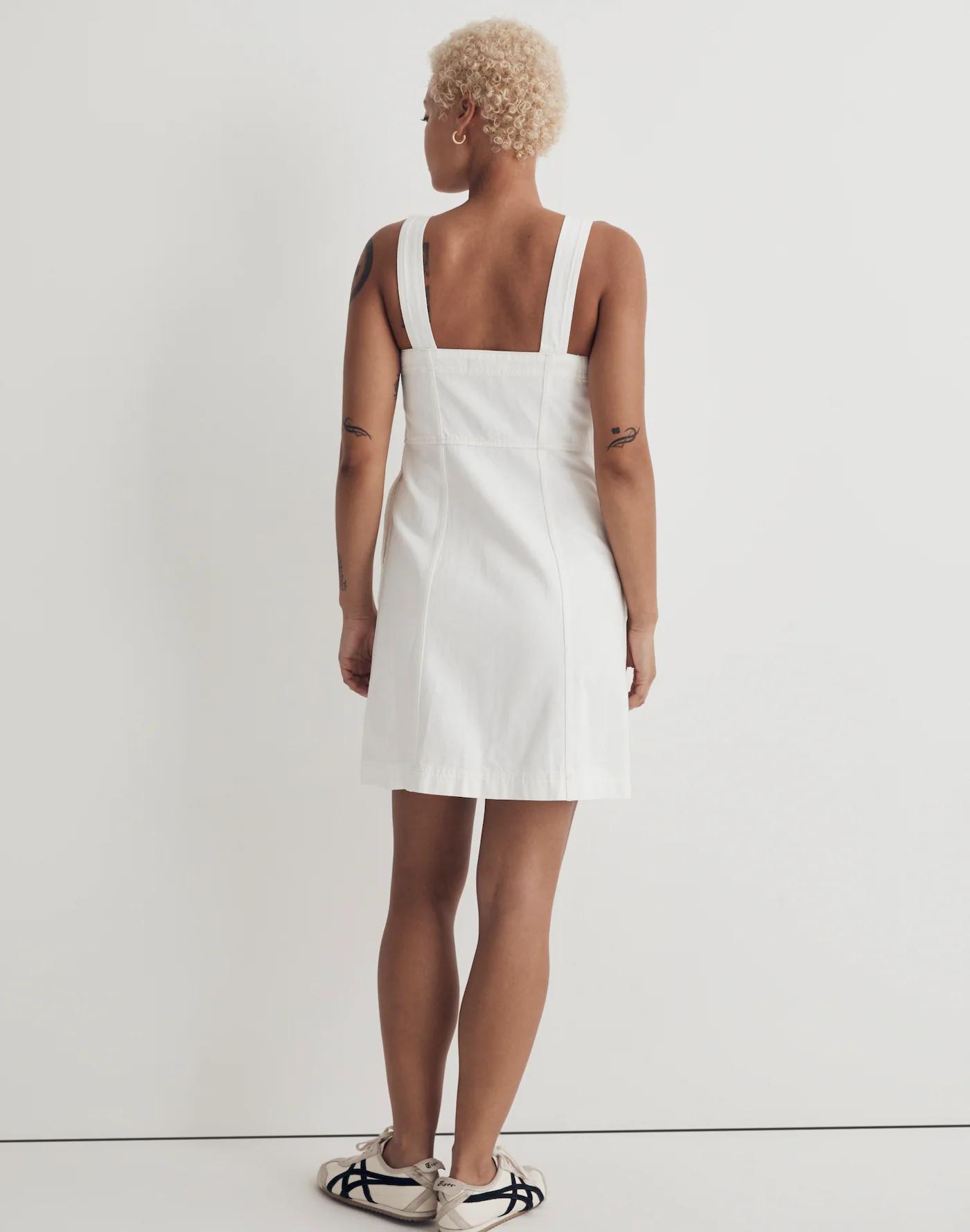 Denim Square-Neck Sleeveless Mini Dress in Tile White Product Image