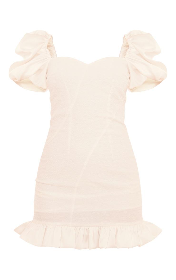 White Jacquard Puff Sleeve Dress Product Image