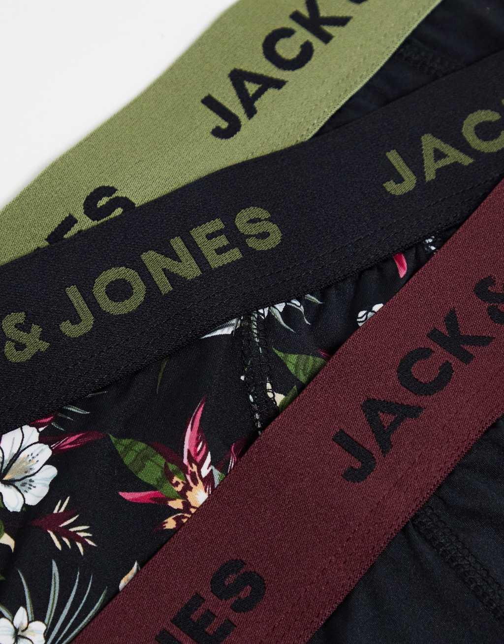 Jack & Jones 3 pack trunks in black floral & black Product Image