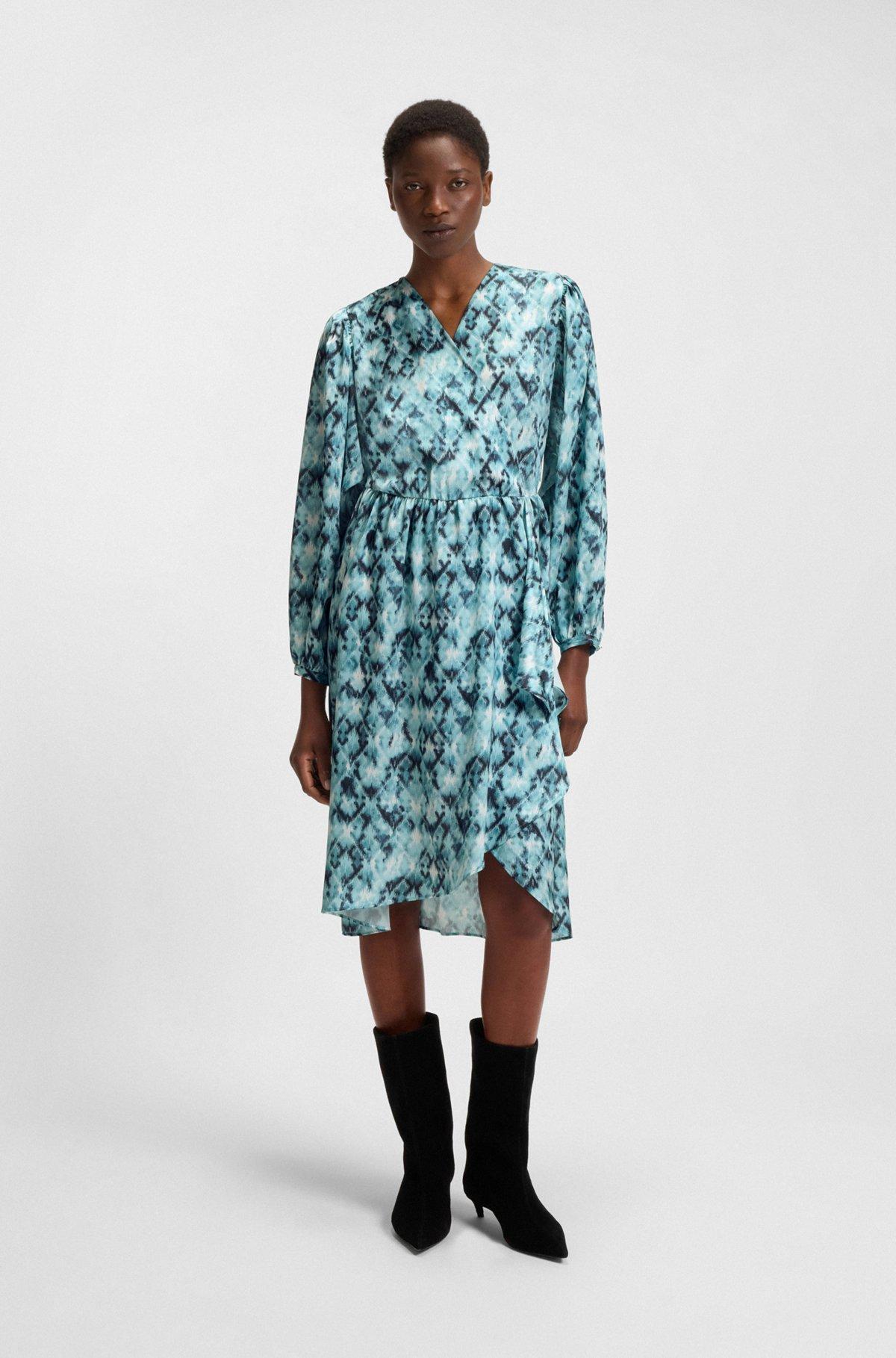 Printed dress in hammered satin Product Image