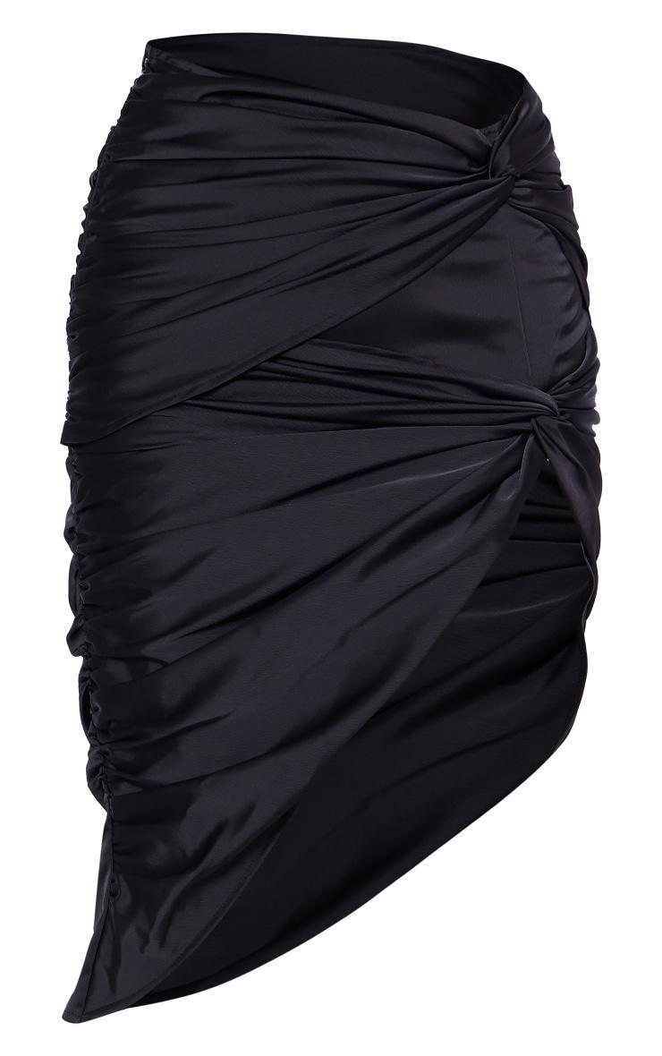 Black Structured Satin Ruched Double Knot Midi Skirt Product Image