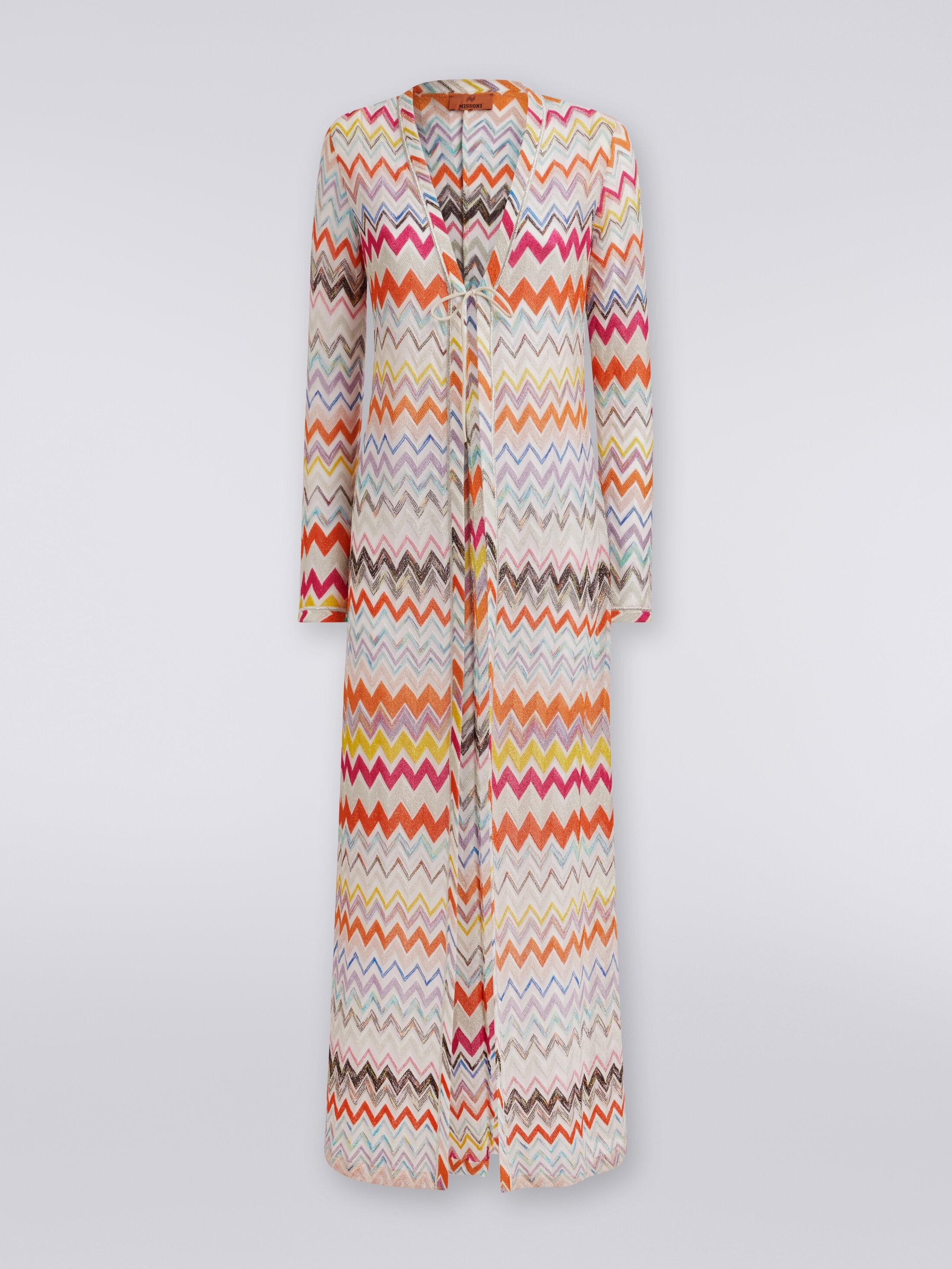 Long cardigan cover-up with zigzag pattern and lurex Product Image