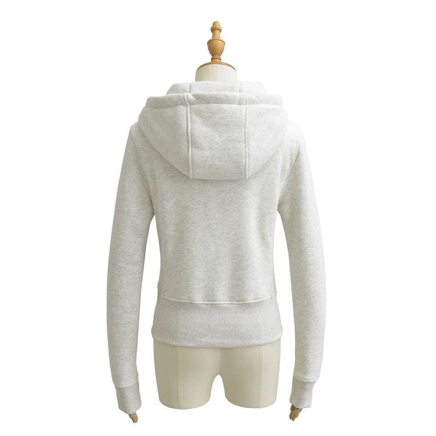 Drawstring Plain Crop Zip Hoodie Product Image