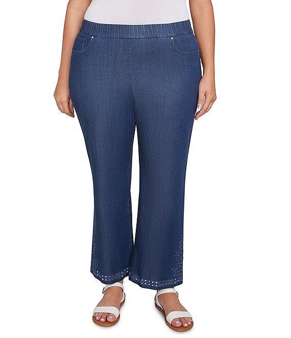 Ruby Rd. Plus Size Straight Leg Embroidered Eyelet Hem Pull-On Pants Product Image