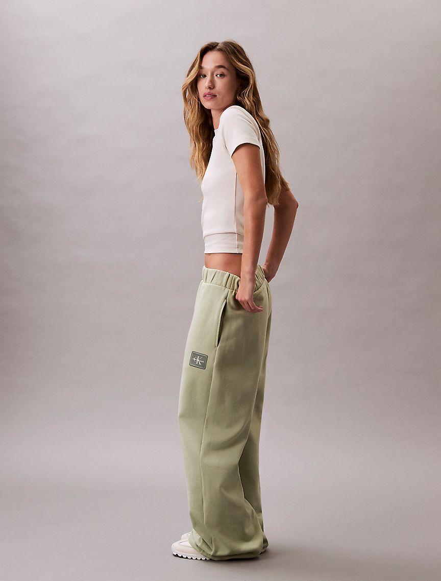 Fleece Logo Patch Wide Leg Pants Product Image
