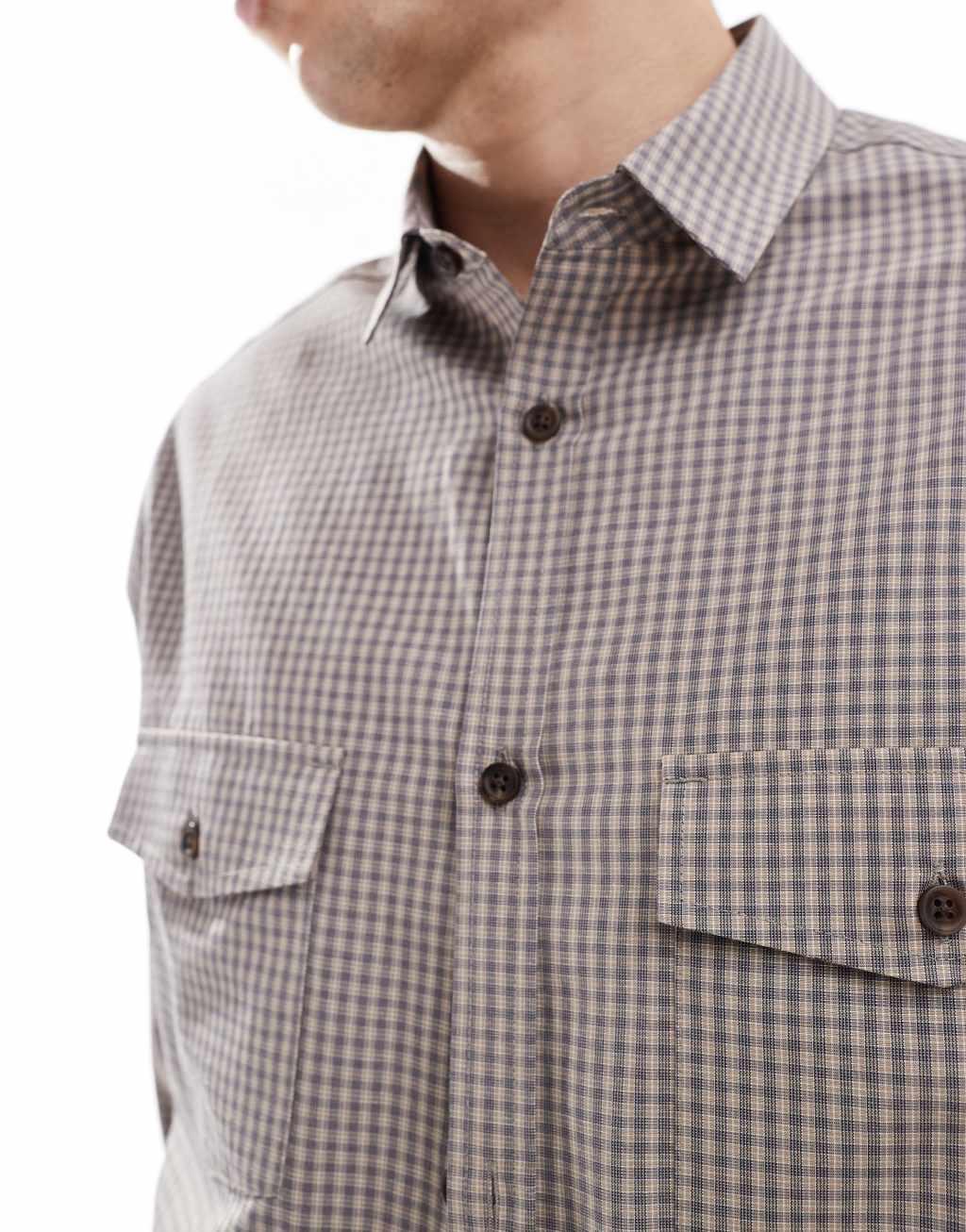 ASOS DESIGN boxy relaxed shirt in brown dad check Product Image