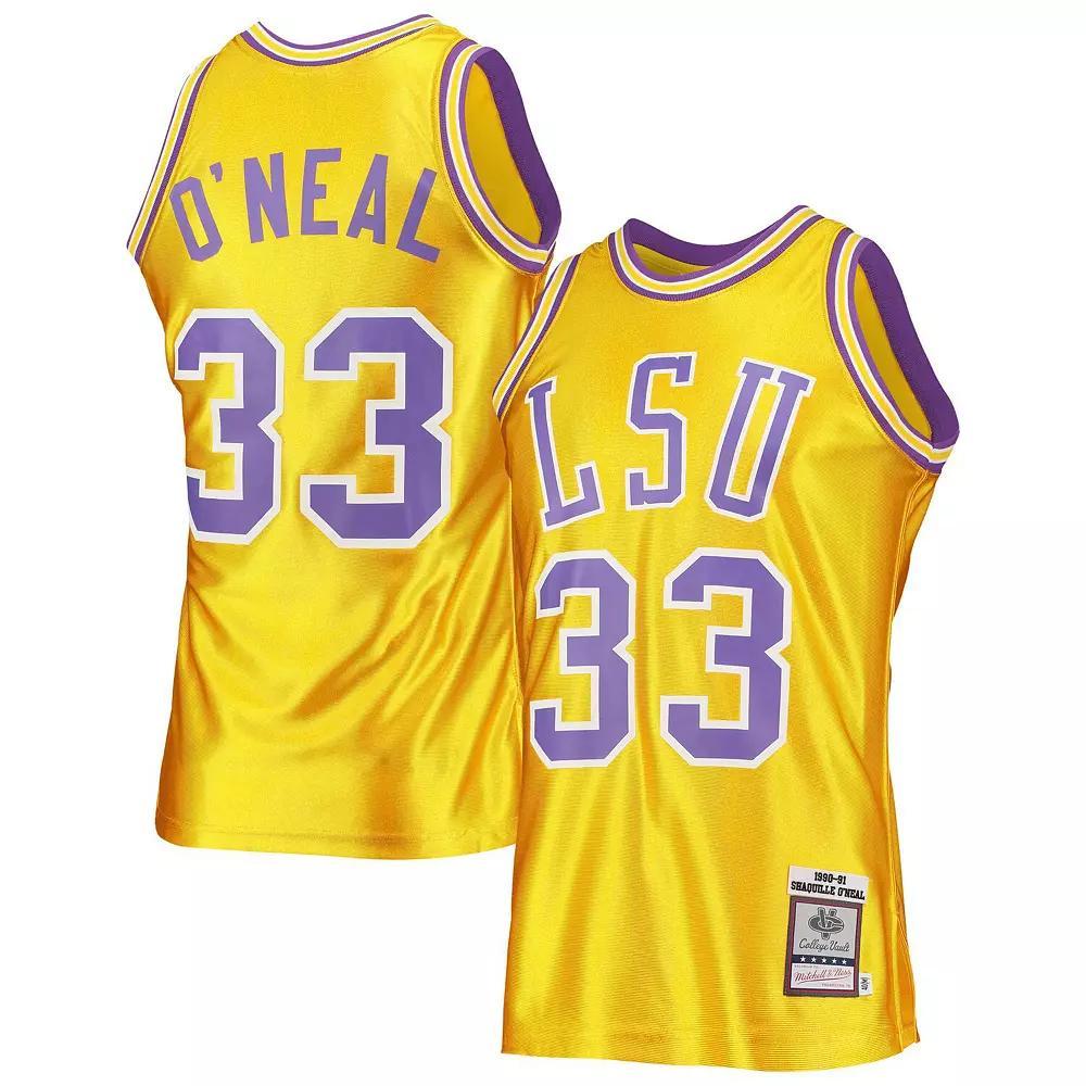 Men's Mitchell & Ness Shaquille O'Neal Gold LSU Tigers 1990/91 Authentic Throwback College Jersey, Size: 3XL Product Image