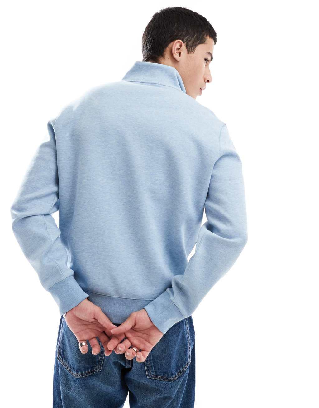 Polo Ralph Lauren icon logo double knit half zip sweatshirt in light heathered blue Product Image