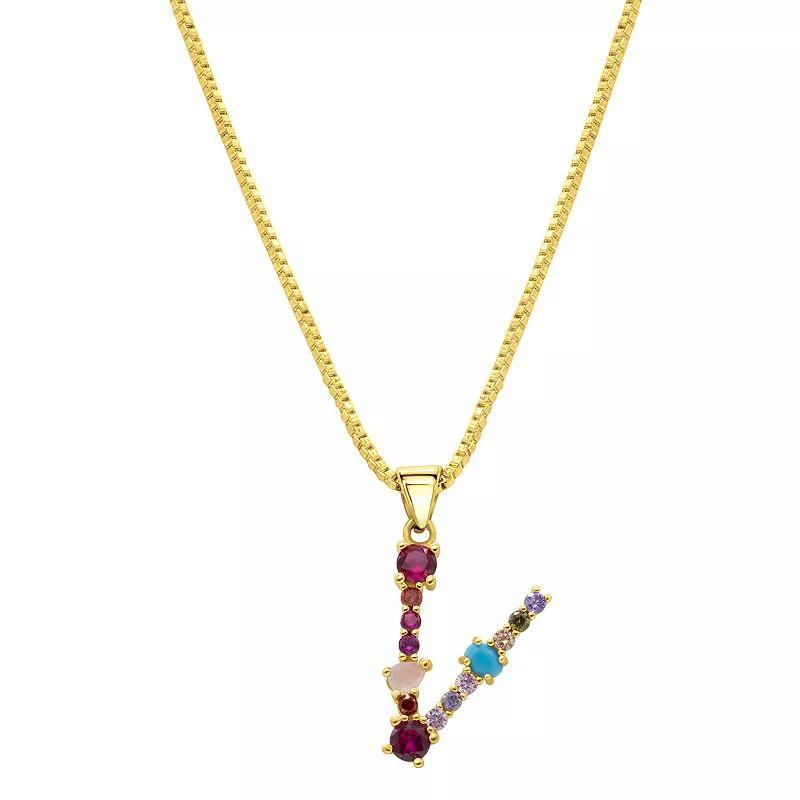 Adornia Gold Tone Multi Color Cubic Zirconia Initial Necklace, Womens Product Image