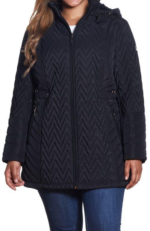 Gallery Plus Size Quilted Zip Front Faux Fur Hooded Jacket Product Image