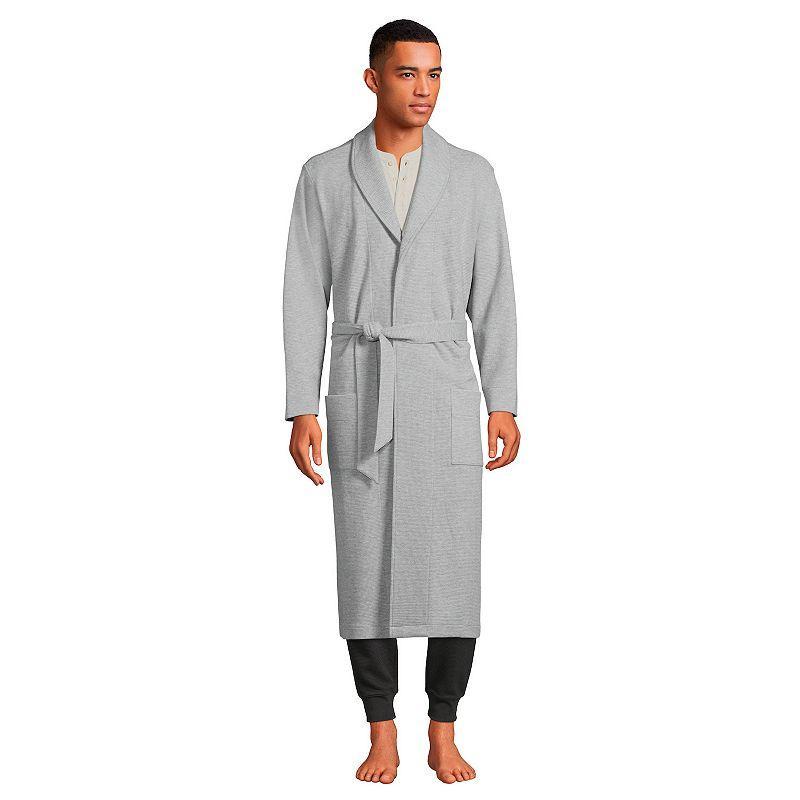 Mens Lands End Cozy Shawl-Collar Waffle-Weave Robe Pale Grey Blue Product Image