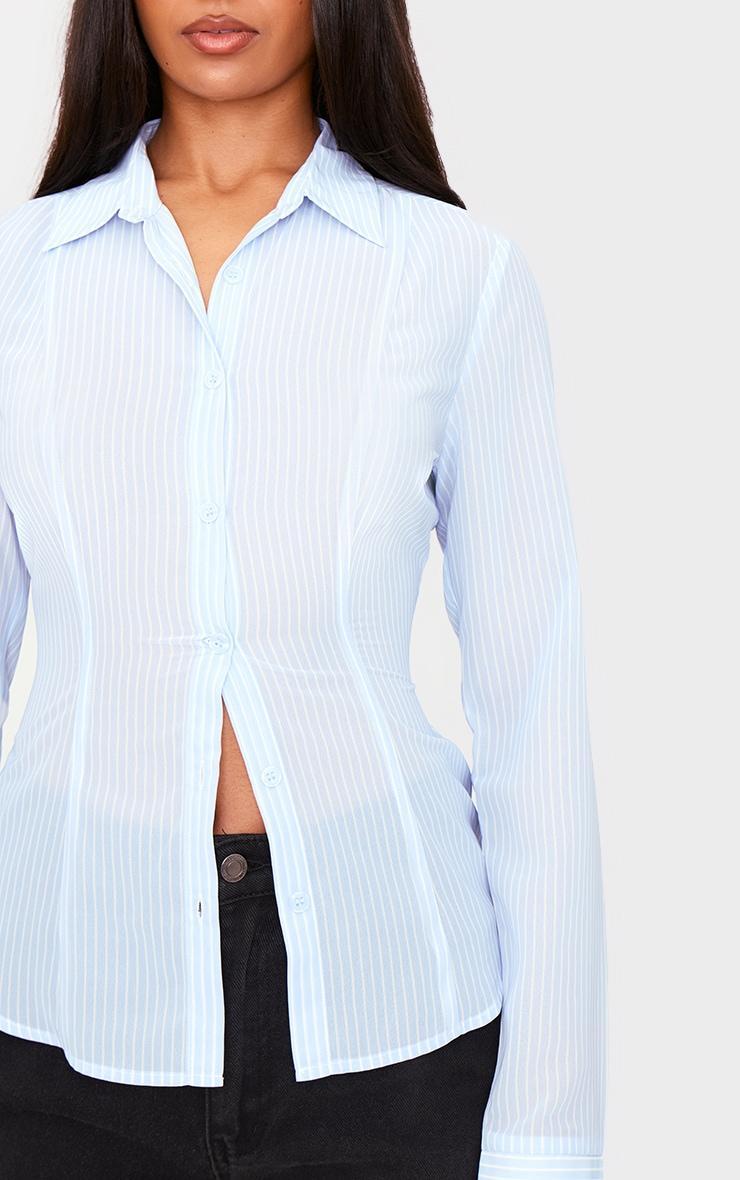 Blue Chiffon Fitted Striped Shirt Product Image