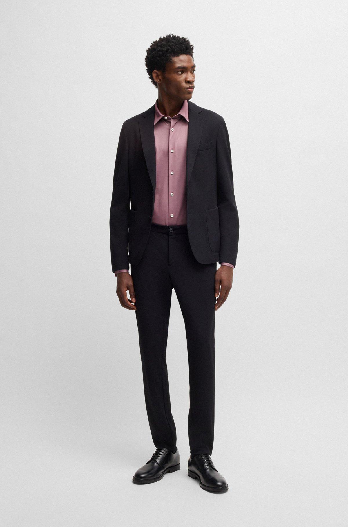 BOSS - Slim-fit shirt in performance-stretch structured fabric - Dark pink Product Image