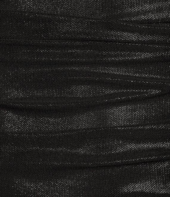 Pear Culture Spaghetti Strap Square Neck Glitter Mesh Dress Product Image