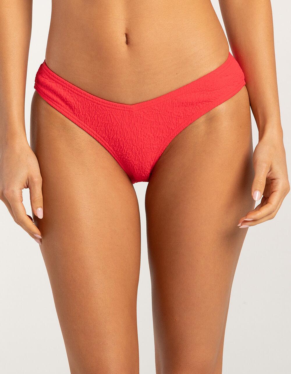 FULL TILT Classic V-Leg Crinkle Bikini Bottoms - RED Product Image