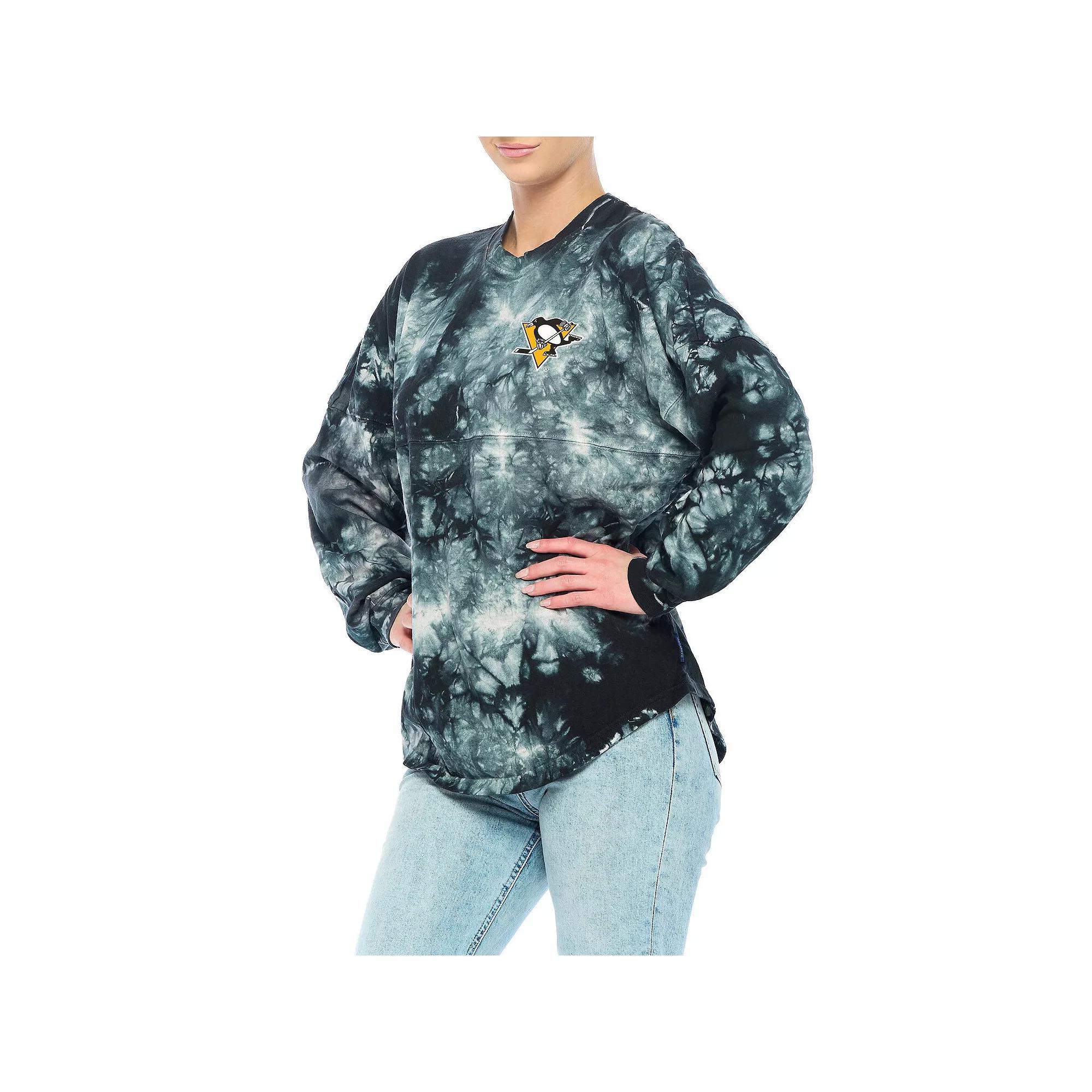 Women's Fanatics Branded Black Boston Bruins Crystal-Dye Long Sleeve T-Shirt,  Product Image