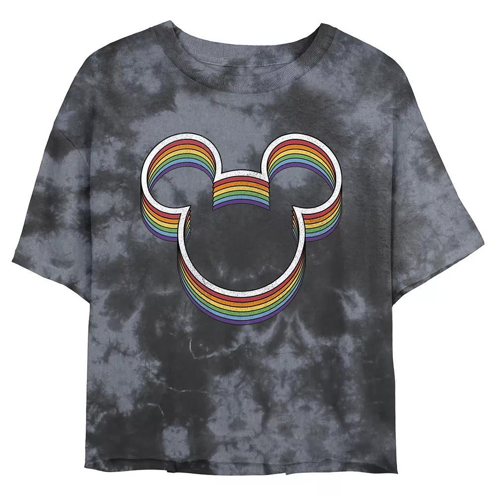 Juniors Disney Mickey Mouse & Friends Pride Rainbow Ears Wash Crop Tee, Girls Black Grey Product Image