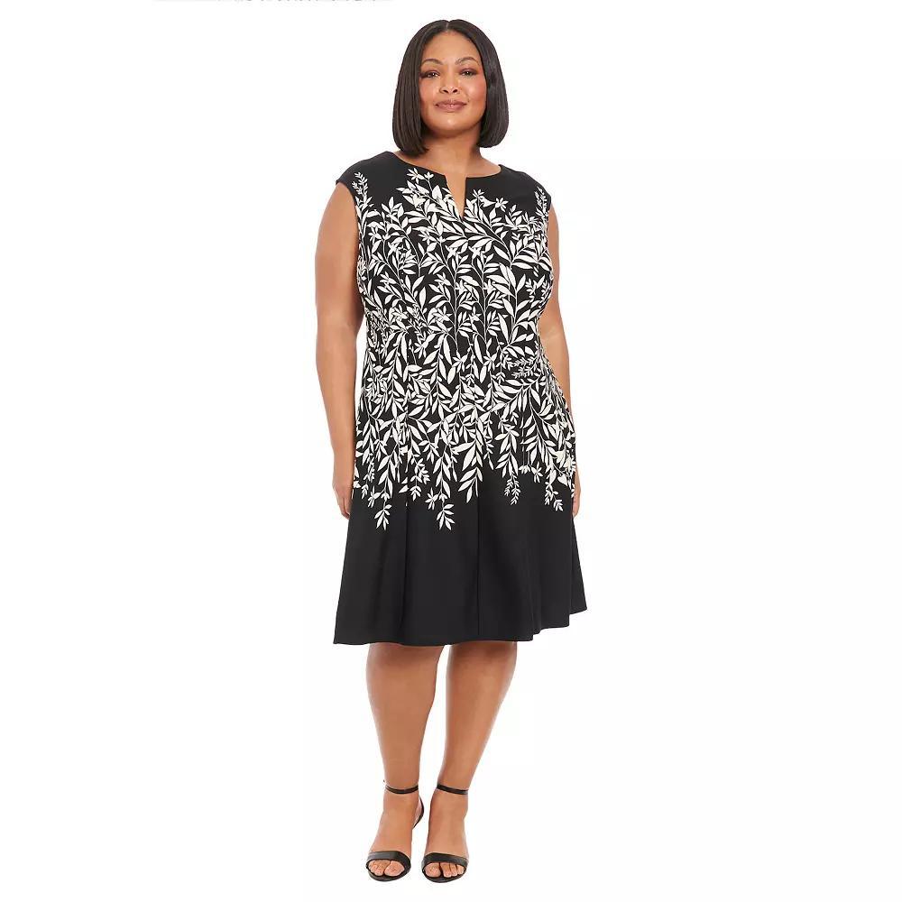 Plus Size London Times Split Neck Fit & Flare Dress, Women's, Size: 20 W, Black Product Image