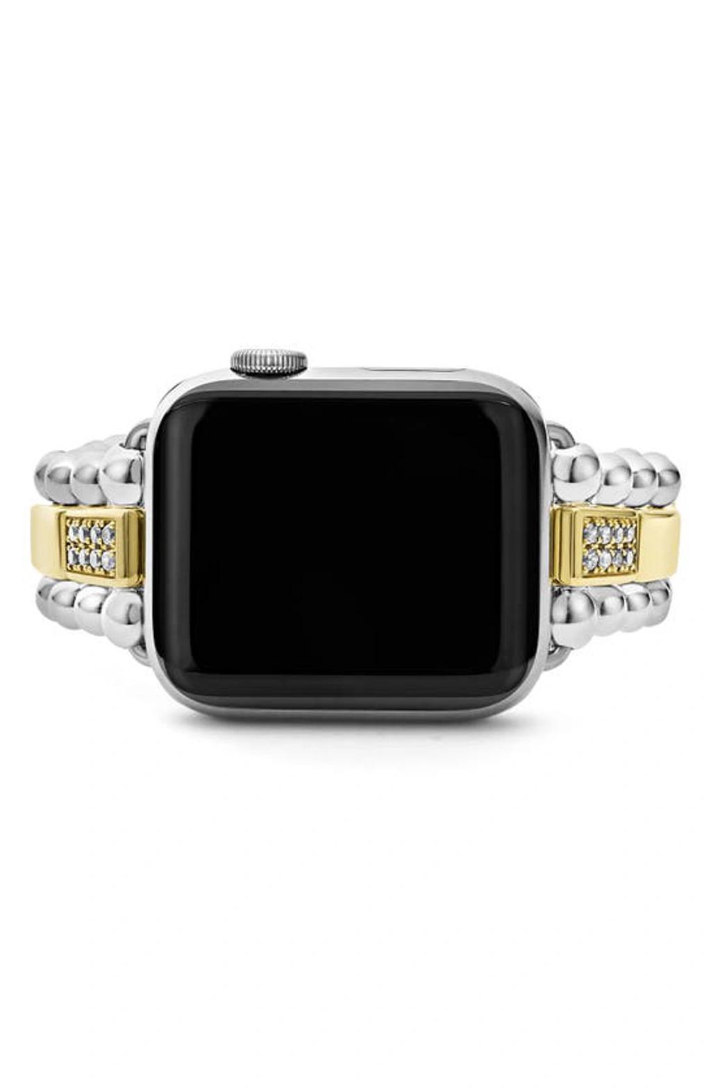 LAGOS Smart Caviar Two-tone Sterling Silver And 18k Yellow Gold Diamond 2-link Apple Watch Bracelet, 38-45 Product Image