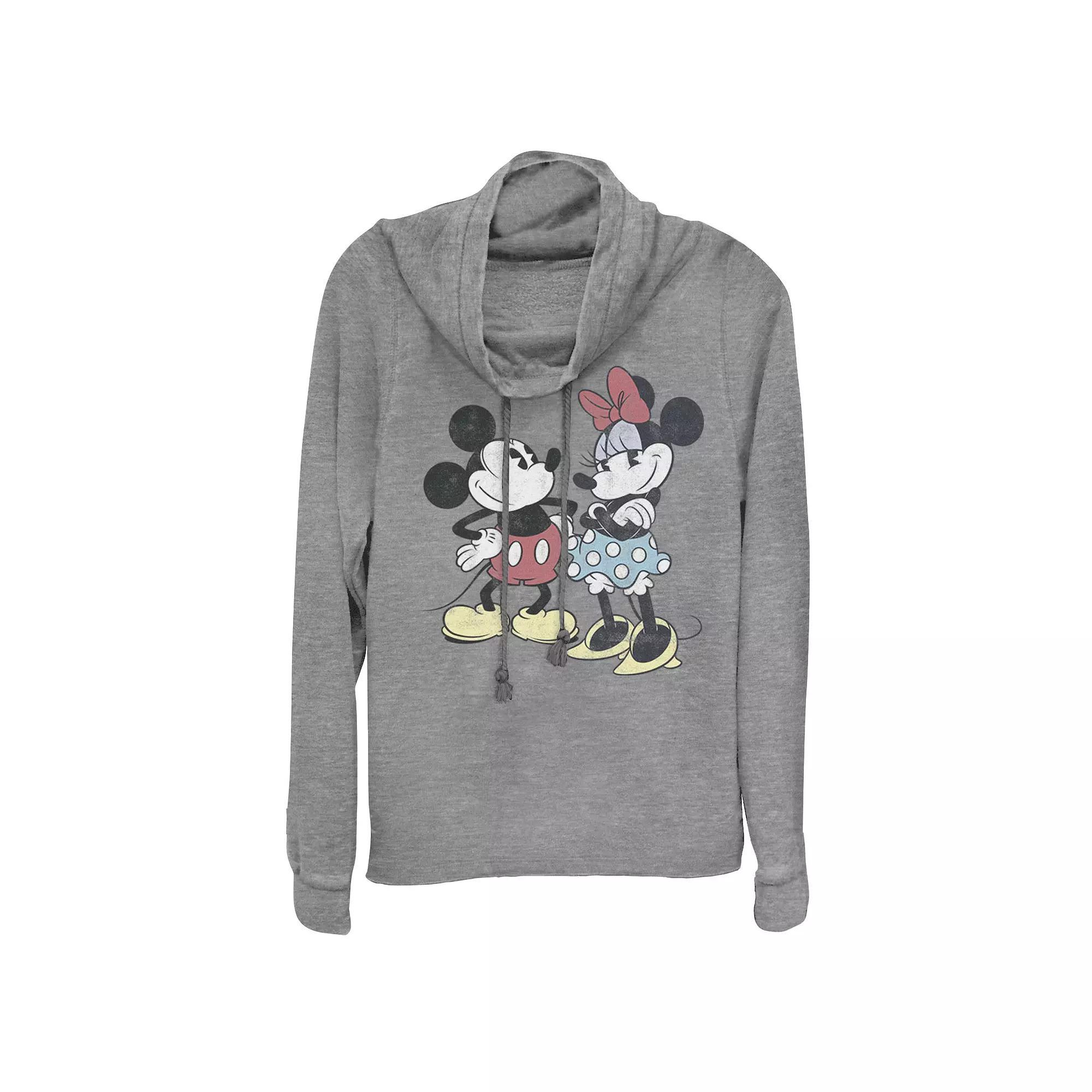 Disney's Mickey & Minnie Mouse Juniors' Retro Cowlneck Graphic Lightweight Long Sleeve, Girl's, Size: 3XL, Gray Grey Product Image