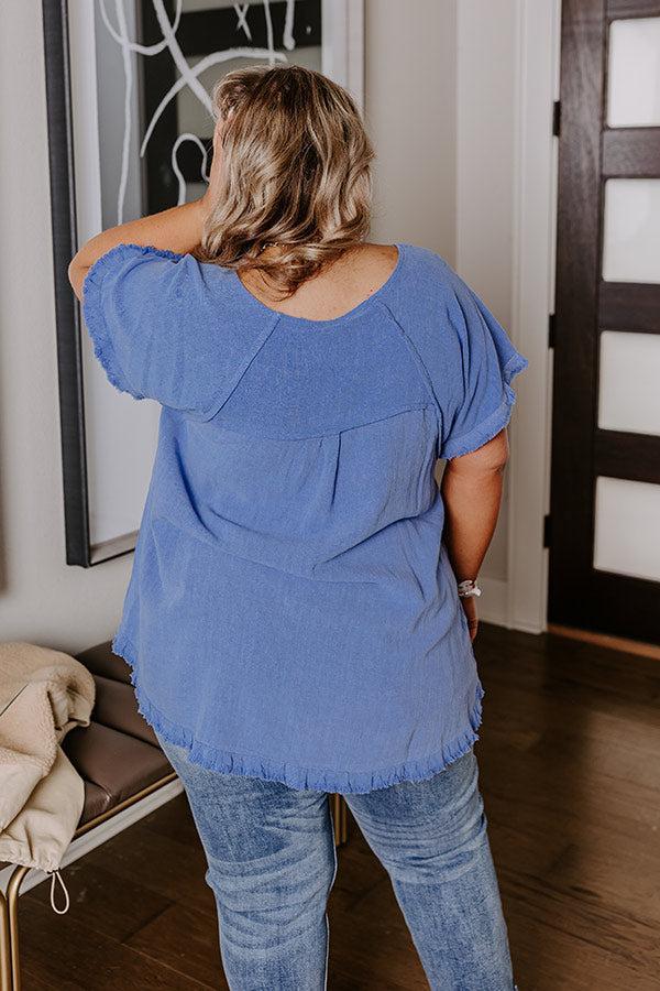 Open Book Frayed Shift Top In Dark Periwinkle Curves Product Image