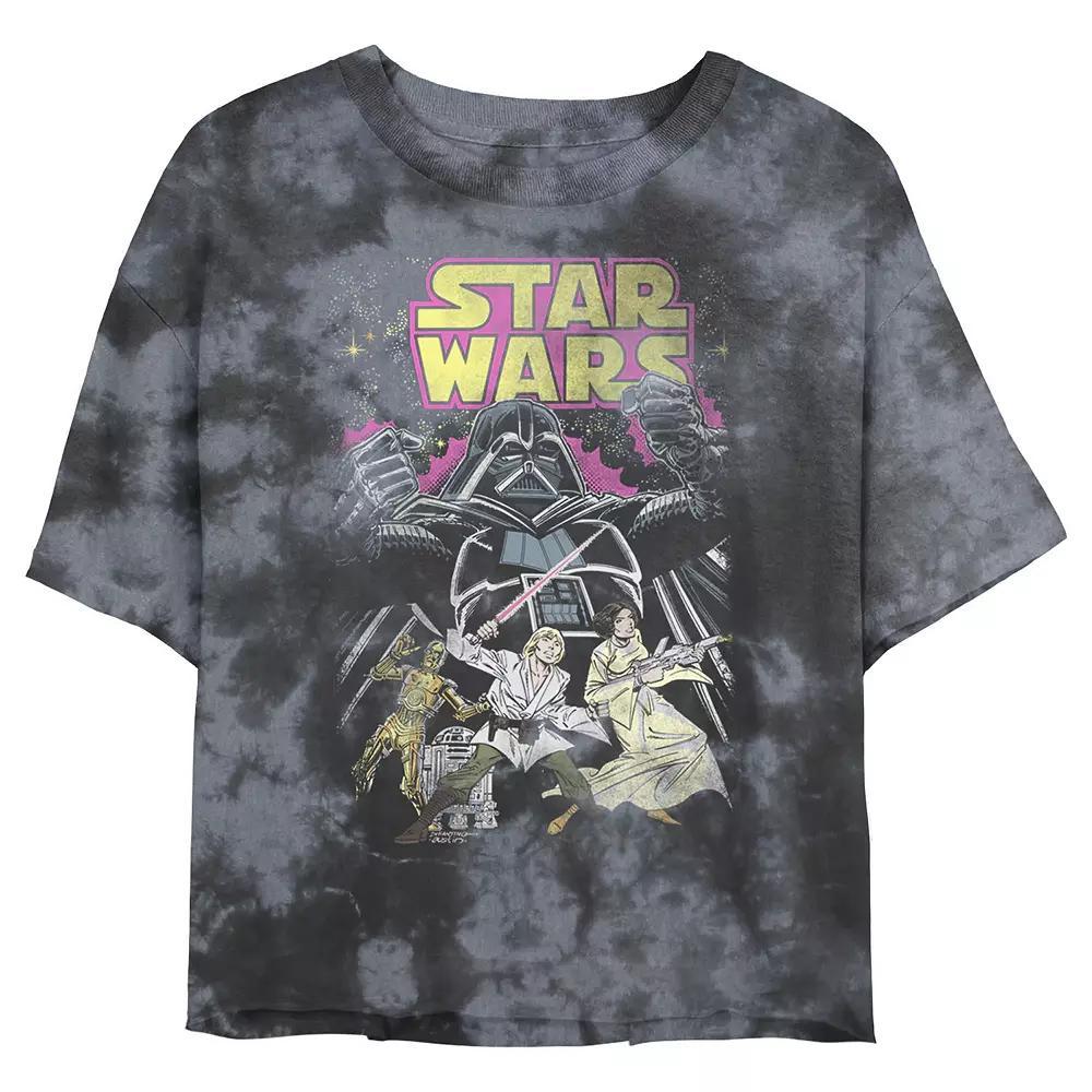 Juniors' Star Wars: Comic Wars Comp Group Shot Logo Wash Graphic Crop Tee, Girl's, Size: XL, Black Grey Product Image