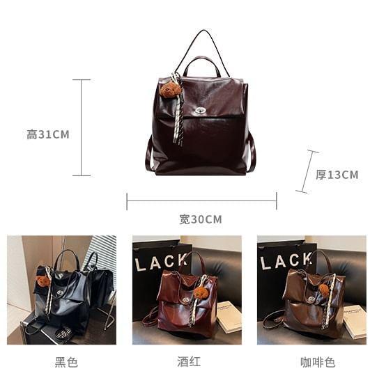 Flap Buckle Faux Leather Backpack Product Image