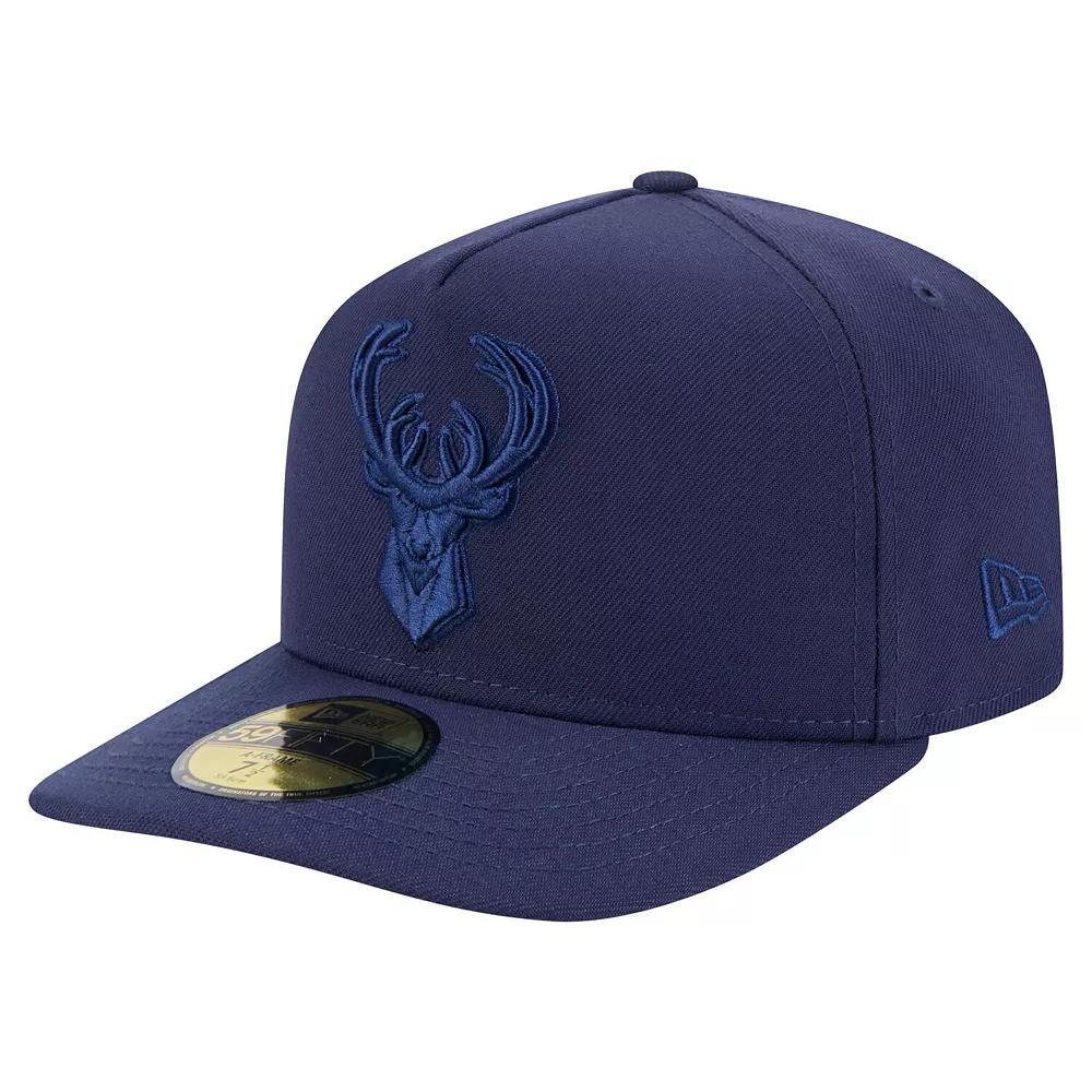 Men's New Era Navy Milwaukee Bucks Colorpack A-Frame Pinch Front 59FIFTY Fitted Hat,  Product Image