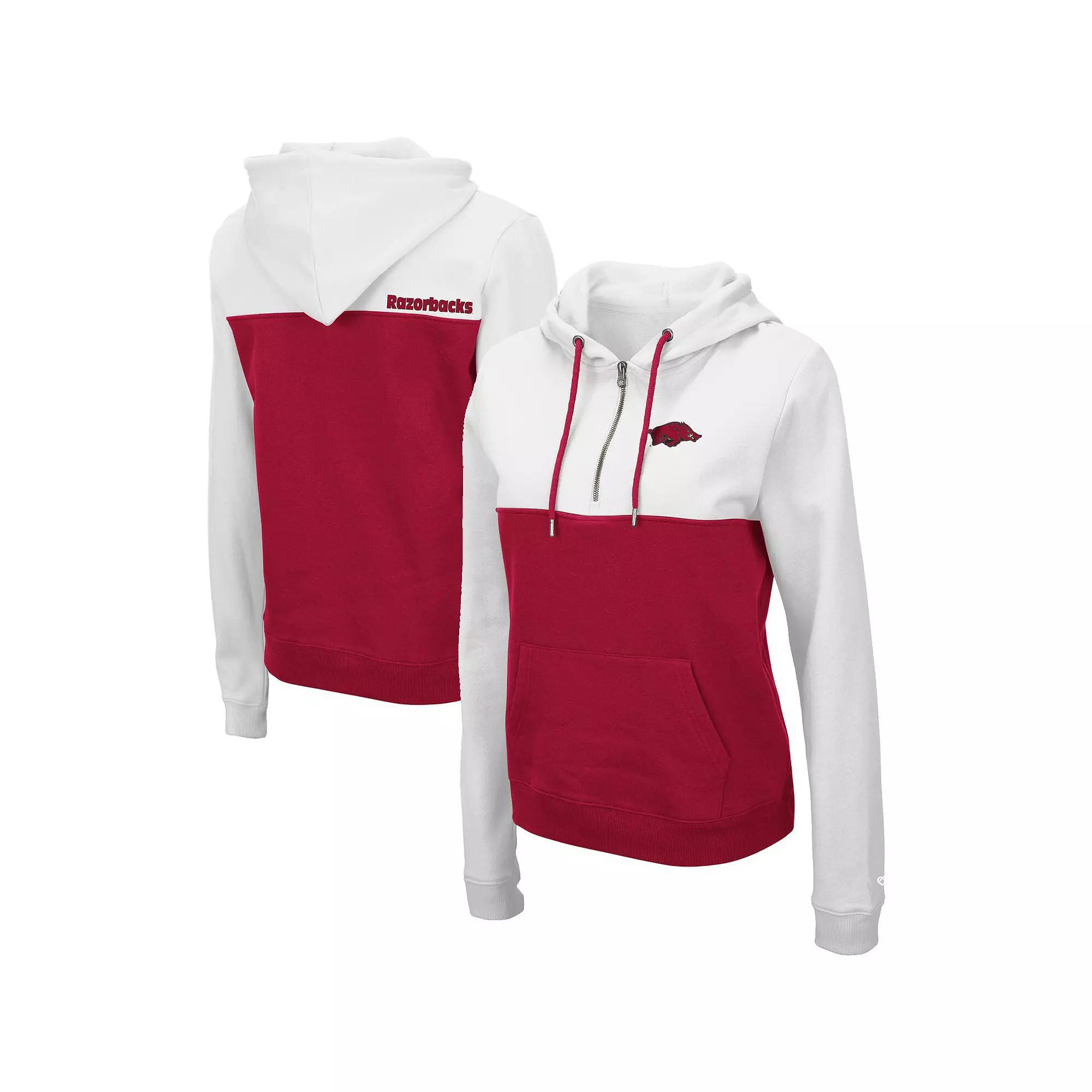 Women's Colosseum White/Cardinal Arkansas Razorbacks Aidan Lightweight Half-Zip Hoodie, Size: 2XL Product Image