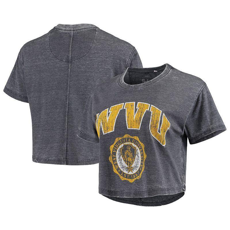 Womens Pressbox West Virginia Mountaineers Edith Vintage Burnout Crop T-Shirt Blue Product Image