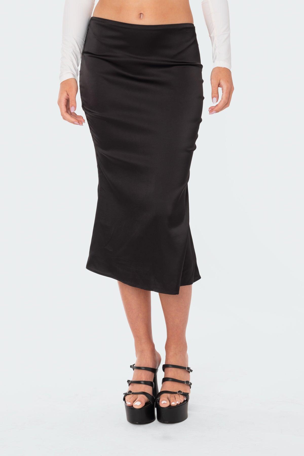 Low-Rise Satin Effect Midi Skirt Product Image