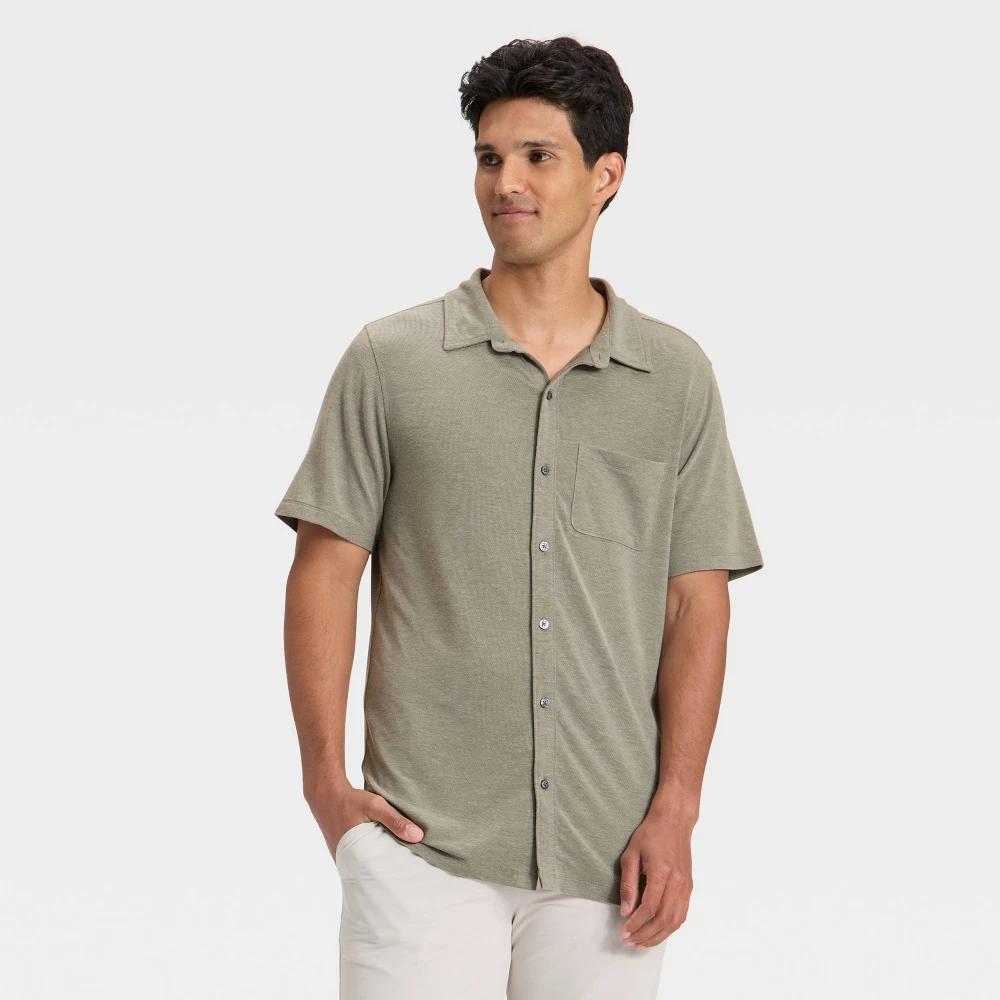 Men's Short Sleeve Button Down Shirt - All In Motion™ Black S Product Image