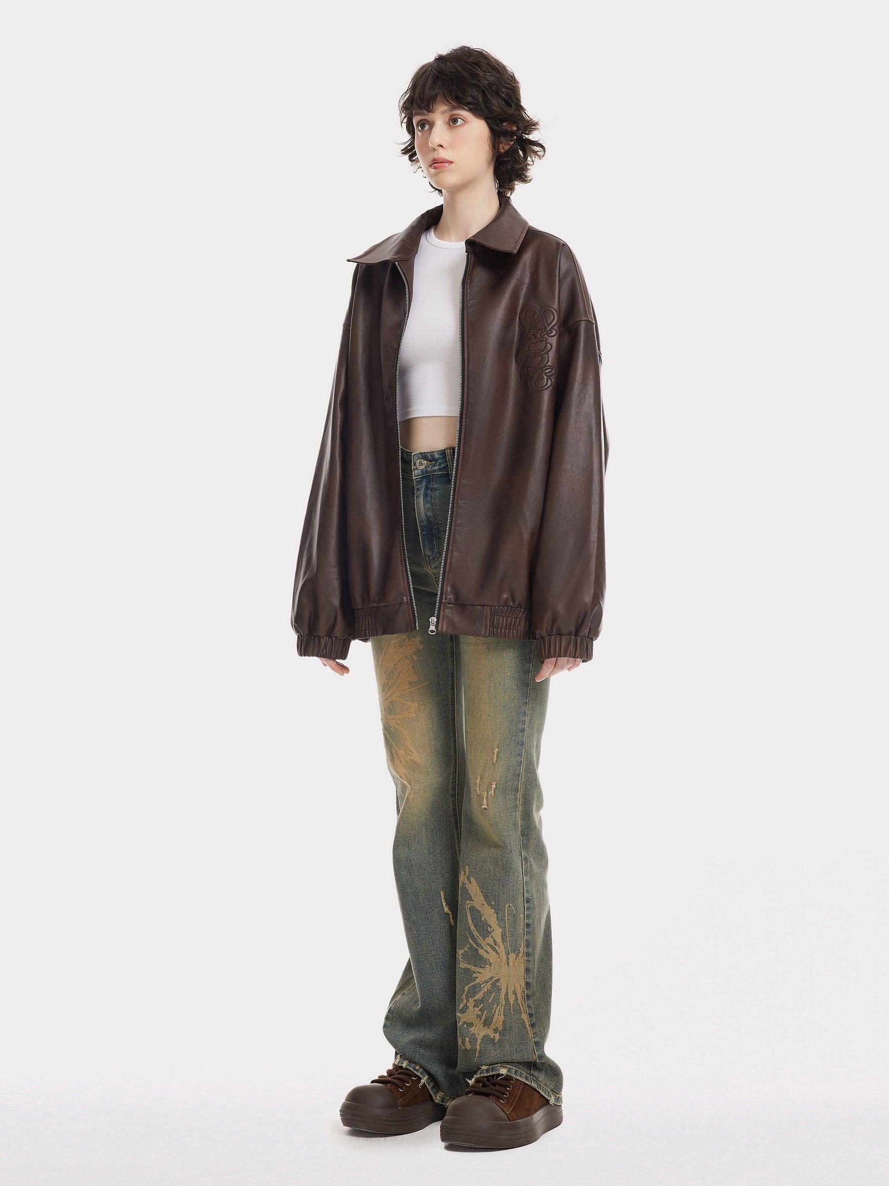 Aelfric Eden Embroidery Faux Leather Jacket Product Image